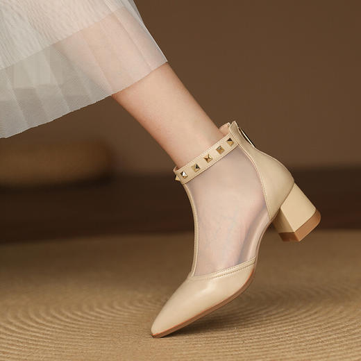 时尚优雅，尖头网纱拼接铆钉网靴短筒靴YDE-D5205 商品图3
