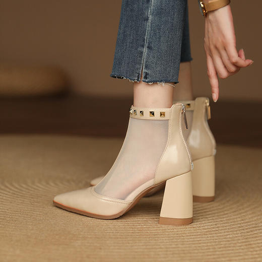 时尚优雅，尖头网纱拼接铆钉网靴短筒靴YDE-D5205 商品图6