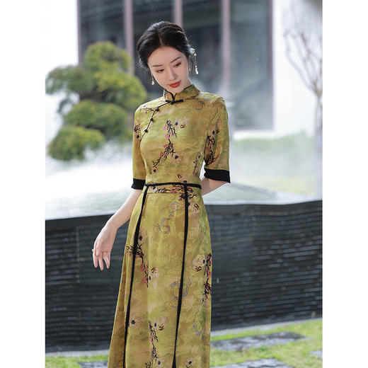 ML2234 夏季旗袍新款长款旗袍连衣裙复古飘带流苏腰封显瘦旗袍 商品图0