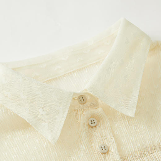 谜底2022夏新款高级感衣身压褶修身显瘦蕾丝短袖衬衫女222GC0703 商品图3