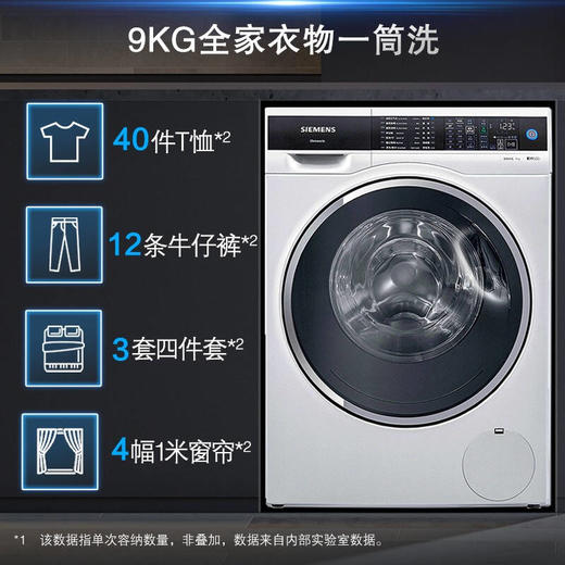 西门子9公斤全自动 变频滚筒洗衣机(白色) XQG90-WG44C3B00W 商品图3
