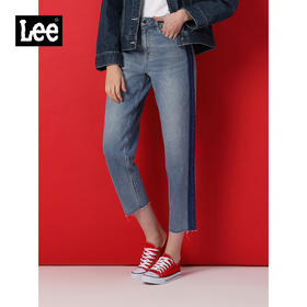 Lee商场同款411舒适高腰小脚蓝色女牛仔裤男友酷LWZ4115PC92N
