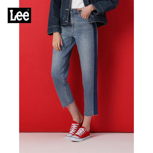 Lee商场同款411舒适高腰小脚蓝色女牛仔裤男友酷LWZ4115PC92N 商品图0