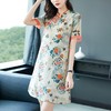 Cls1928 2022夏季新款中国风改良版旗袍气质女神宽松大码印花仿真丝连衣裙 商品缩略图2