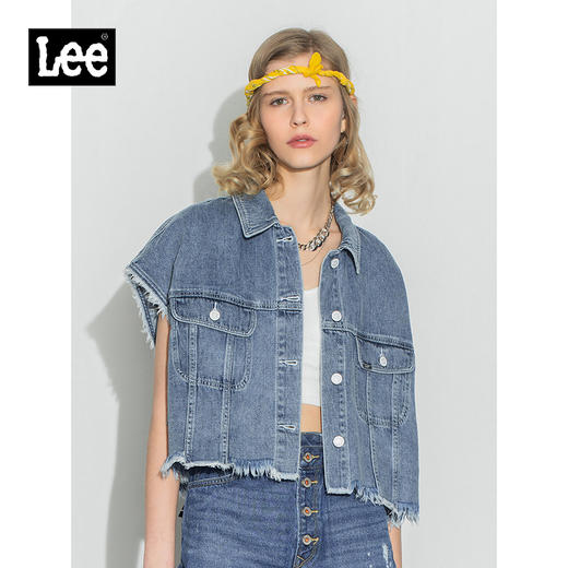 Lee商场同款22春夏新品短身款蓝女无袖夹克马甲LWT0024145PN-167 商品图0