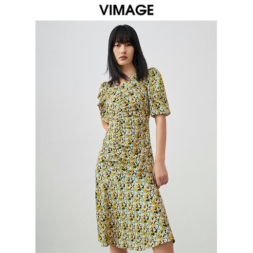 VIMAGE/纬漫纪夏季新款印花时尚气质宫廷袖连衣裙V1707334 商品图0