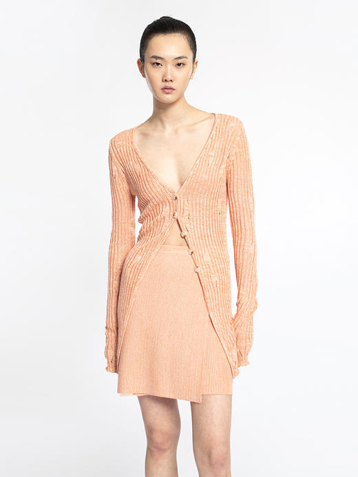 2022新款女士真丝羊绒12针3股混色镂空V领开衫 商品图0