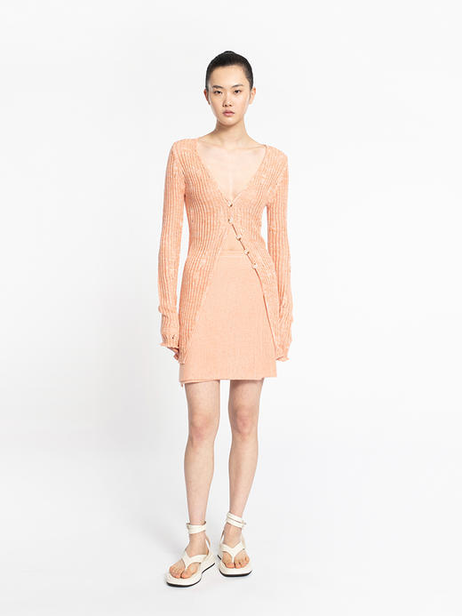 2022新款女士真丝羊绒12针3股混色镂空V领开衫 商品图1