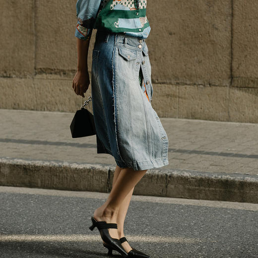 谜底纯棉牛仔裙2022夏季新款中长款单排扣A型半截裙225MB6026 商品图0