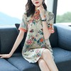 Cls1928 2022夏季新款中国风改良版旗袍气质女神宽松大码印花仿真丝连衣裙 商品缩略图0