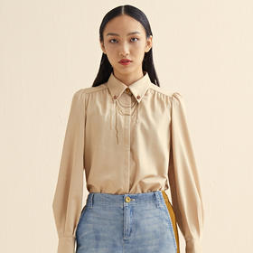 谜底2022春季新款合体莱赛尔衬衫女项链装饰长袖上衣女225MC6004