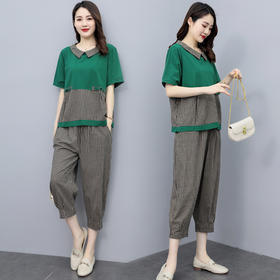 短袖时尚，大码洋气质通勤中年妈妈夏两件套HR-XX3304