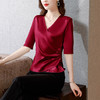 v领T恤纯色打底衫，半袖薄款时尚小衫仿醋酸缎面上衣AHM-8520 商品缩略图2
