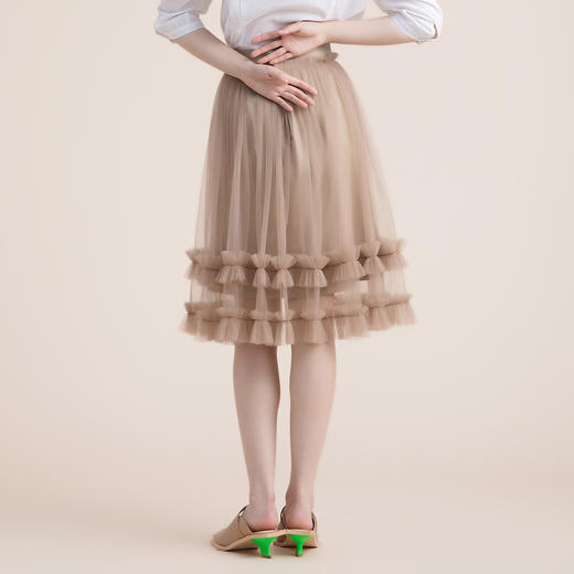 谜底2022夏季新款高腰显瘦双排扣A字仙女百褶网纱半身裙222MB0595 商品图2