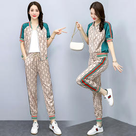 休闲运动套装女夏季时尚洋气显瘦卫衣直筒裤两件套 HR-WA2229