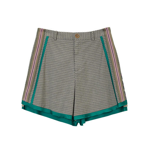 谜底短裤女2022夏季新款复古文艺撞色拼接A型休闲裤225MK6040 商品图4