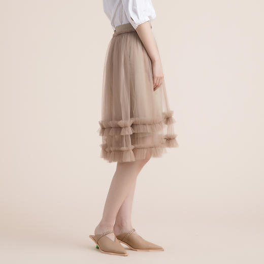 谜底2022夏季新款高腰显瘦双排扣A字仙女百褶网纱半身裙222MB0595 商品图1