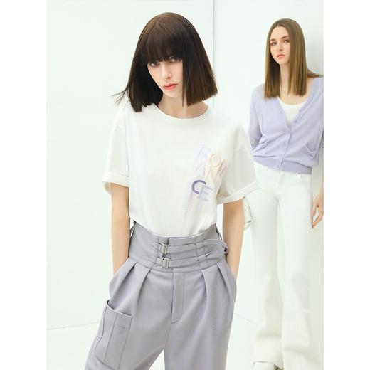 COCOBELLA简约时尚字母刺绣短袖T恤女夏新款白色纯棉上衣TE862 商品图1