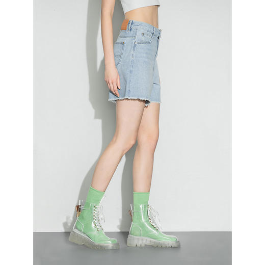 Lee商场同款22春夏新品毛须边浅蓝色女牛仔短裤LWB143653100-180 商品图3