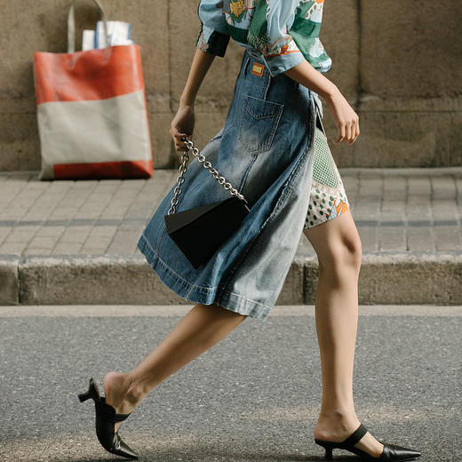 谜底纯棉牛仔裙2022夏季新款中长款单排扣A型半截裙225MB6026 商品图1