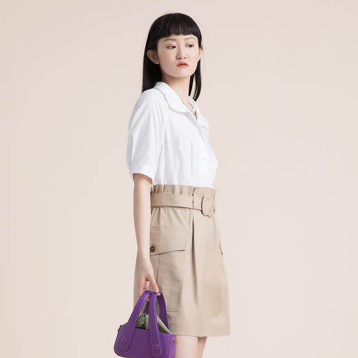 谜底2022夏季新款通勤显瘦拼接收腰高端连衣裙222ML0569 商品图1