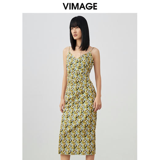 VIMAGE/纬漫纪夏季新款印花时尚气质吊带连衣裙V1707335 商品图4