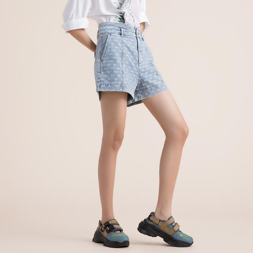 谜底2022夏季新款复古波点高腰显瘦纯棉牛仔短裤女222MK0501 商品图2