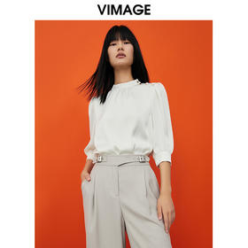 VIMAGE/纬漫纪夏季新品宫廷五分袖袖简约大方小上衣V1713330