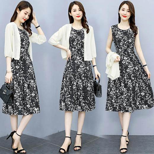 夏季新款宽松印花收腰显瘦圆中长裙连衣裙两件套HR-WT31099 商品图3