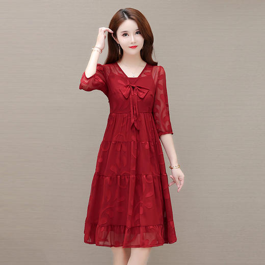 YWE XYS22830小个子网纱连衣裙中长款洋气七分袖气质 商品图5
