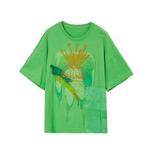 谜底纯棉短袖T恤2022夏季新款Oversize印花宽松圆领落肩225MT6060 商品图4