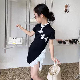 黛唯梵 女童连衣裙2022新款国风来袭儿童改良版旗袍裙夏季拼接时髦裙子潮国庆出游