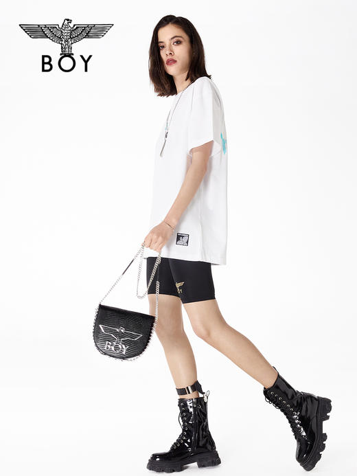 BOYLONDON短袖男女同款22春夏新品水彩老鹰印花休闲白色T恤B222N01050 商品图4