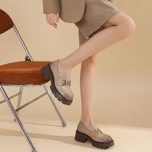 西村名物2022年夏新款复古英伦风JK小皮鞋厚底真皮一脚蹬乐福鞋女单鞋T22AM11061 商品图2