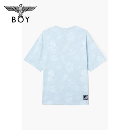 BOYLONDON短袖男女同款22夏季新品航海元素满印蓝色个性T恤B222N01046 商品图1