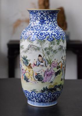 涂杏花:青花加彩竹林七贤灯笼瓶