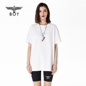 BOYLONDON短袖男女同款22春夏新品水彩老鹰印花休闲白色T恤B222N01050