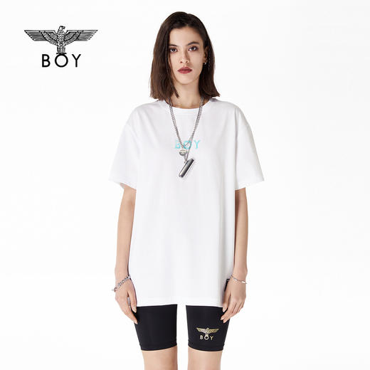 BOYLONDON短袖男女同款22春夏新品水彩老鹰印花休闲白色T恤B222N01050 商品图0