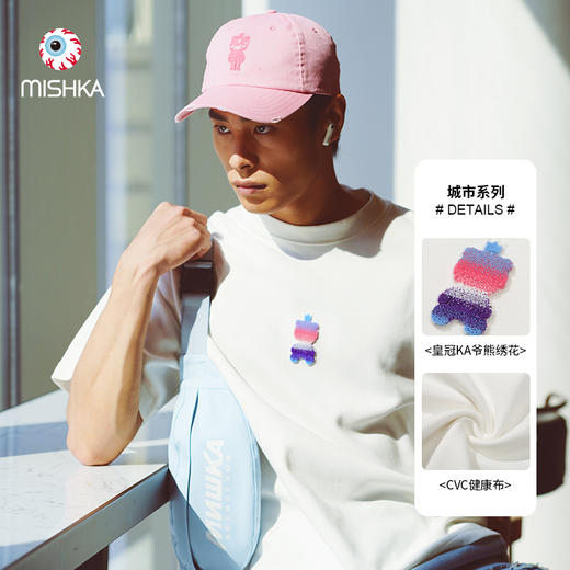 Mishka大眼球潮牌2022春夏新品 皇冠KA爷熊绣花圆领短袖T恤男女M21100084M  商品图0