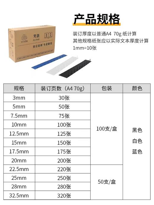 3-35MM十孔装订夹条黑色蓝色夹条 塑料夹条 十齿压条 夹条 胶条装订夹100支/盒 商品图3