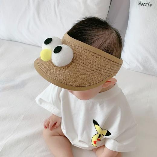 婴儿帽子夏天薄款防晒空顶草帽遮阳帽宝宝卡通大眼超萌太阳帽凉帽国庆出游 商品图5