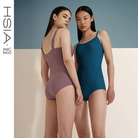 HSIA遐泳衣女连体牛肚肌理收腹遮肚显瘦高弹中小胸复古温泉泳装
