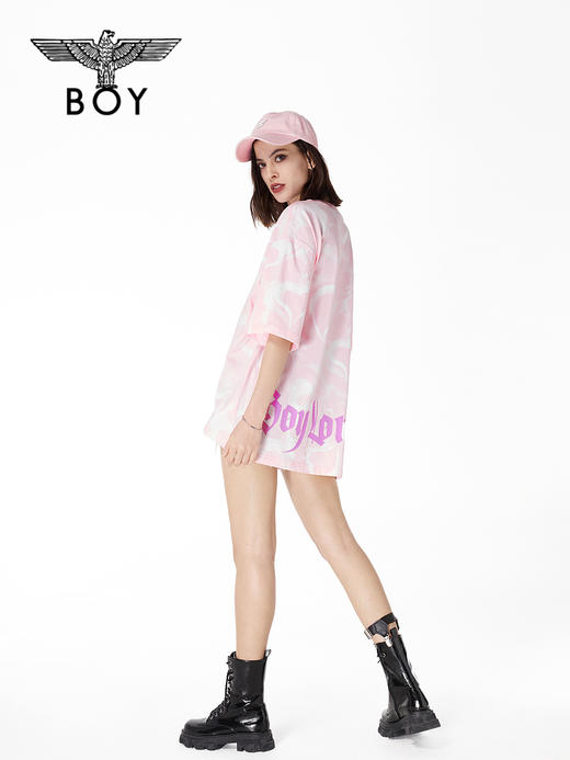 BOYLONDON短袖男女同款22春夏新品心形满印烫银LOGO紫色T恤B221N01025 商品图2