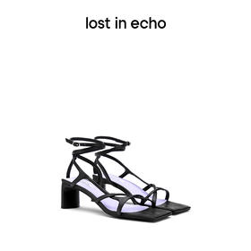 lost in echo 设计师原创品牌 圆扁细带方头中跟凉鞋
