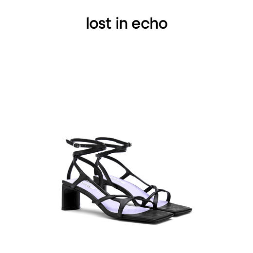 lost in echo 设计师原创品牌 圆扁细带方头中跟凉鞋 商品图0