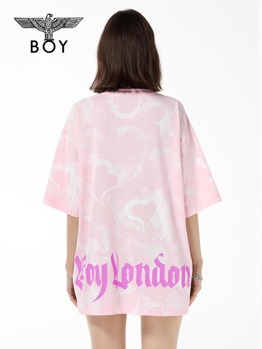 BOYLONDON短袖男女同款22春夏新品心形满印烫银LOGO紫色T恤B221N01025 商品图1