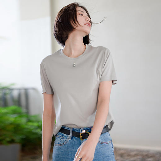 【118元2件，下单拍2！】圆领!!丝光棉T恤女短袖宽松纯棉2022夏季新款半袖上衣潮SZ2642 商品图2