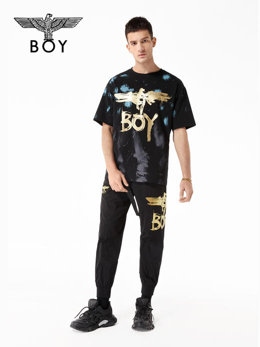 BOYLONDON短袖男女同款22春夏新品撞色蓝紫撞色涂鸦黑色T恤B221N01044 商品图3