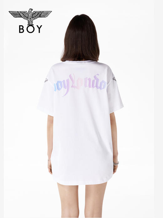 BOYLONDON短袖男女同款22春夏新品渐变字母印花简约白色T恤B221N01029 商品图1