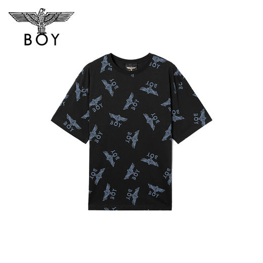 BOYLONDON短袖男女同款22夏季新品老鹰LOGO满印朋克风T恤B222N01051 商品图1